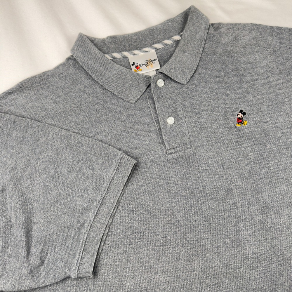 Walt Disney World Mickey Mouse Embroidered Gray Cotton Polo Shirt Mens Large L